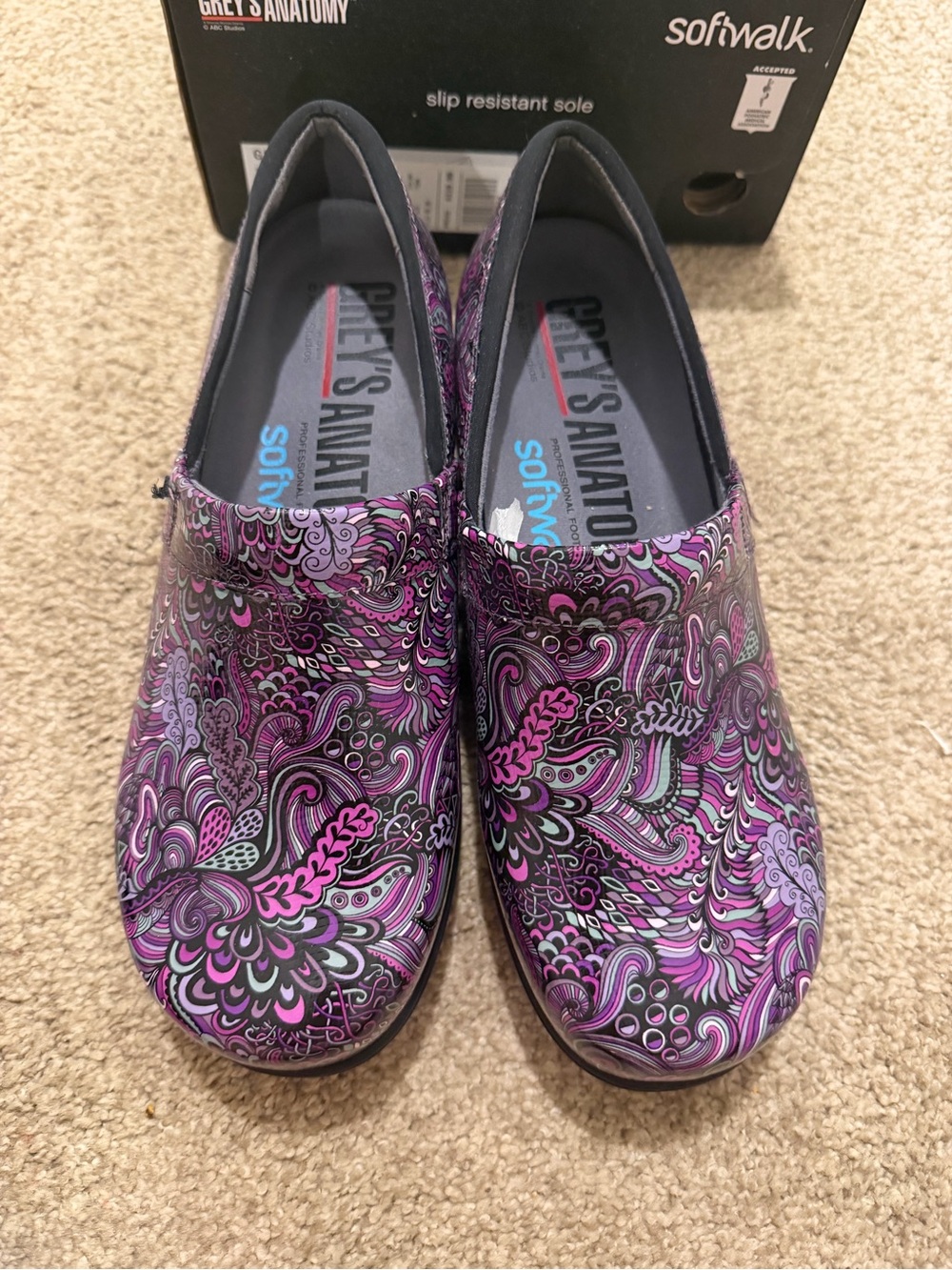 Grey's Anatomy Purple Paisley Slip-On Clogs